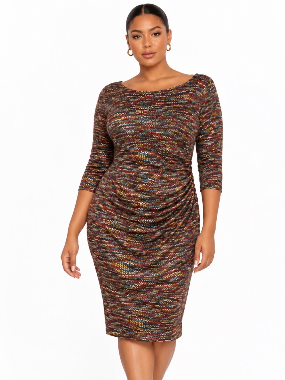 VINTAGE DAVID MEISTER Multicolor Zigzag Midi Sheath Dress Size 12